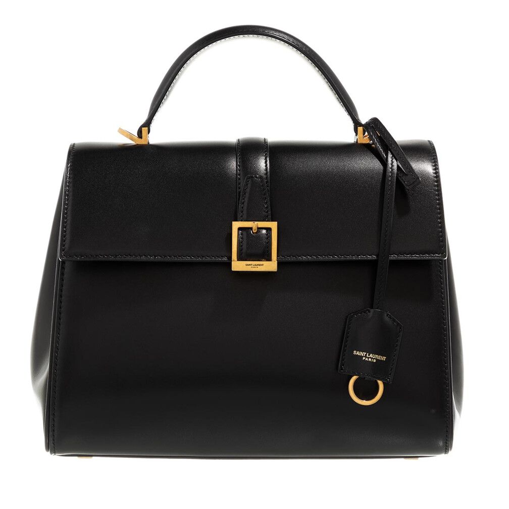 Saint Laurent Le Fermoir Small Top Handle Bag In Shiny Leather Dark