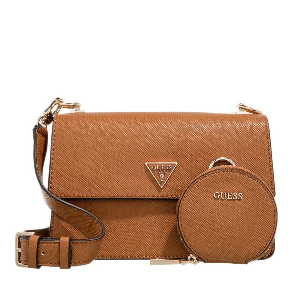 Guess Alexie Crossbody Flap Brown Logo Crossbody Bag