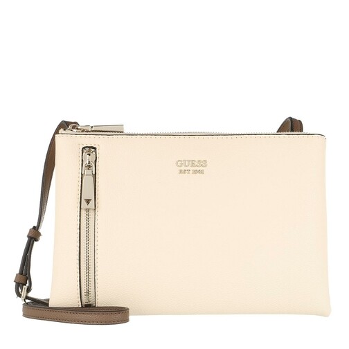 Guess Naya Double Zip Crossbody Bag Bone Dark Brown Crossbody Bag