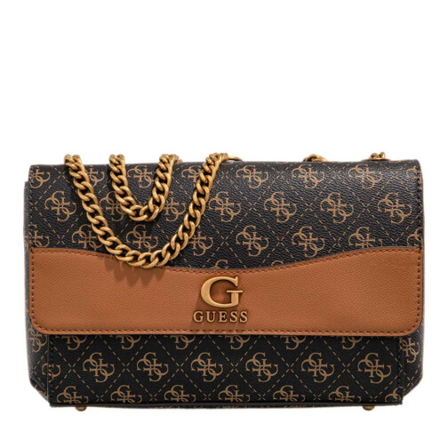 Guess Nell Logo Crossbody Flap Brown Logo/Cognac Crossbody Bag