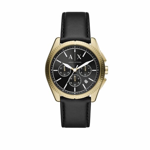 Armani Exchange Chronograph Leather Watch Black Chronograph