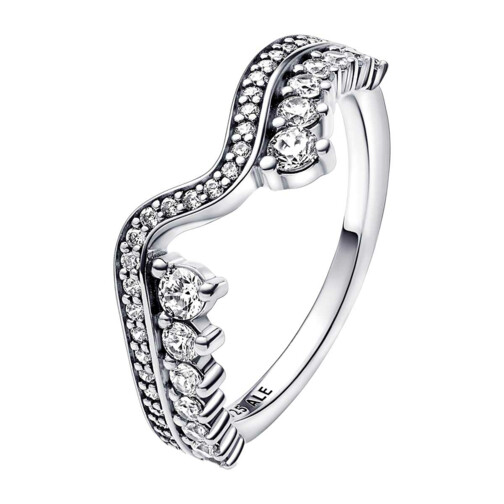 Pandora Wave sterling silver ring with clear cubic Pavé Ring