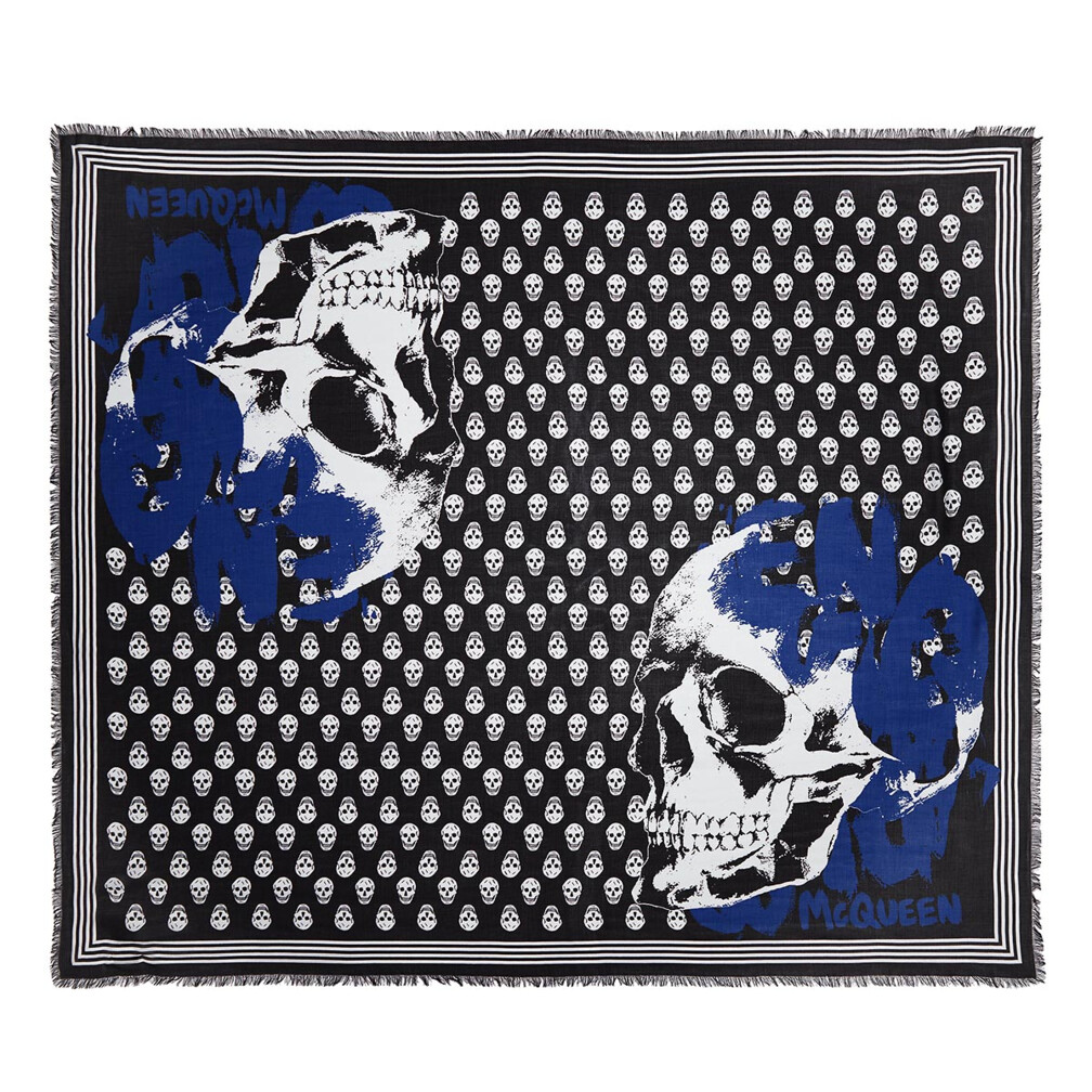 Alexander McQueen Scarf Black Yellow Lightweight Scarf