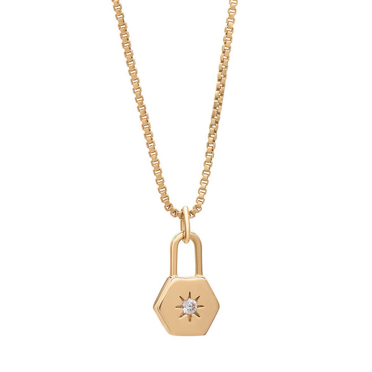 Diamond Hexagon Padlock Necklace gold 