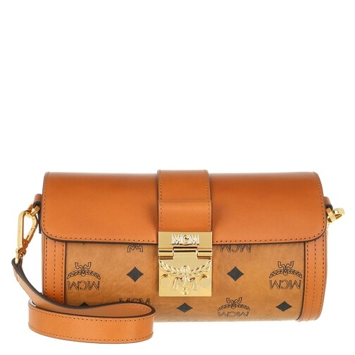 MCM Tracy Visetos Crossbody Small Cognac Barrel Bag