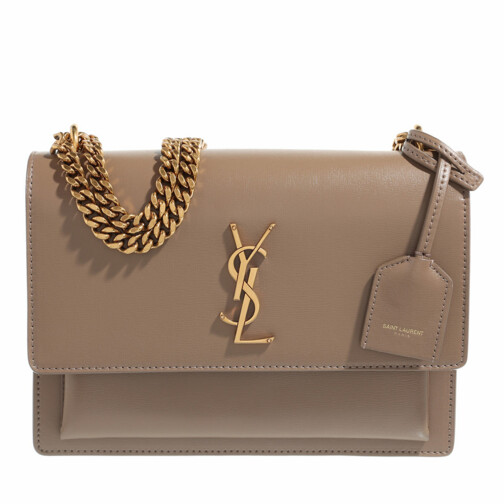Saint Laurent Medium Sunset Crossbody Bag Grained Leather Taupe