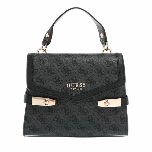 Guess Zadie Logo Top Handle Flap Coal Logo Satchel