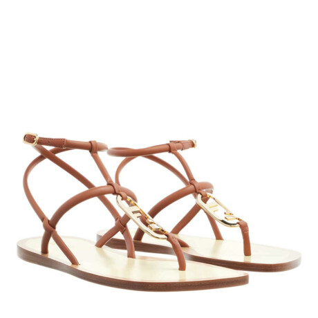 FENDI O'LOCK THONG SANDAL BROWN CALFSKIN WITH GOLD HARDWARE