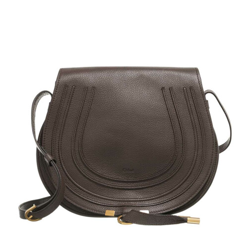 Chloé Marcie Medium Saddle Bag Grained Leather Bold Brown Borsetta a