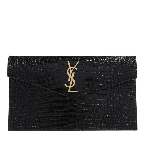 Saint Laurent Uptown Crocodile Embossed Pouch Black Clutch