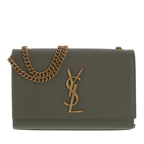 Saint Laurent Kate Small Chain Shoulder Bag Leather Grey Khaki