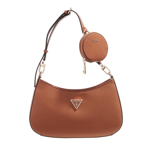 guess alexie top zip shoulder bag brown logo