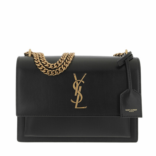 Saint Laurent Medium Sunset Crossbody Bag Grained Leather Black Crossbodytas