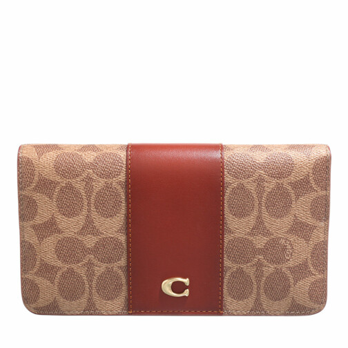 Coach Coated Canvas Signature Slim Wallet Tan Rust BiFold Wallet