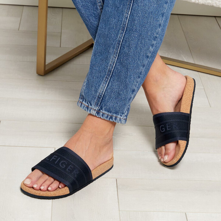 Tommy Hilfiger Tommy Webbing Cork Pool Slide Desert Sky | Slide |  fashionette