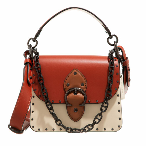 Coach Colorblock Leather With Border Rivets Beat Shoulde Red Sand Ivory