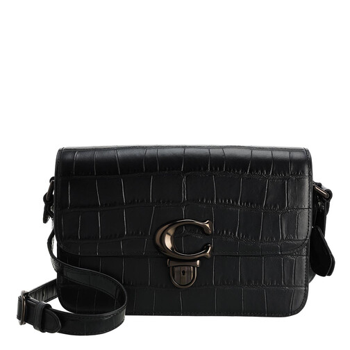 Coach Embossed Croc Studio Shoulder Bag Black Crossbody Bag