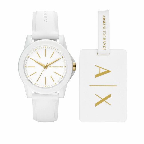 armani-exchange-ladies-silicone-watch-and-luggage-tag-gift-set-white