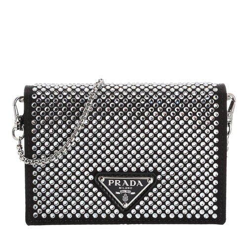 Prada Shoulder Strap Card Holder Black Crystal Portefeuille sur