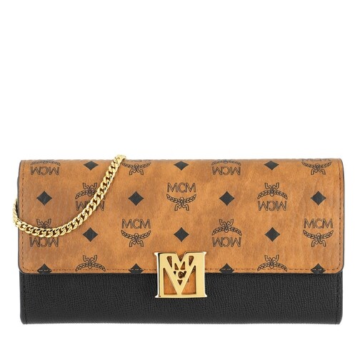 MCM Mena Visetos Leather Block Wallet On Chain Large Black Wallet On A Chain