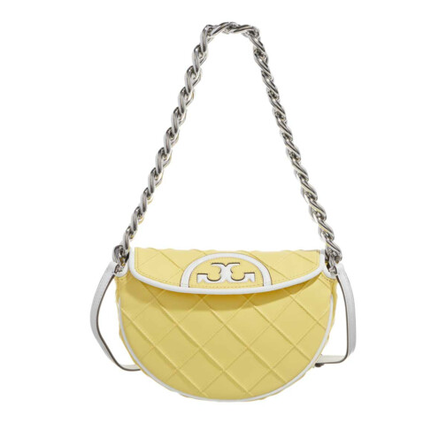 Tory Burch Mini Fleming Soft Patent Border Crescent Vintage Lemon