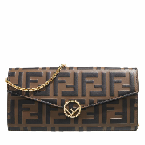 Fendi Continental Wallet With Chain Leather Brown Wallet On A Chain