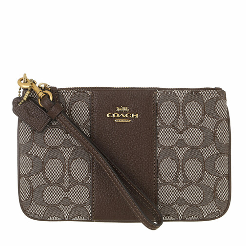 Coach Signature Jacquard Small Wristlet Oak Maple Wristlet