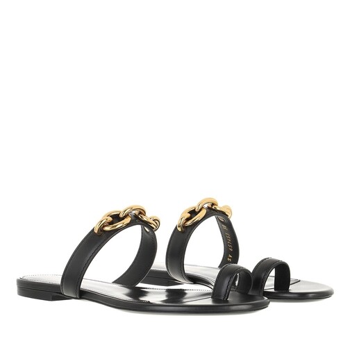 Saint Laurent Le Maillon Flat Sandals Smooth Leather Black Sandaler