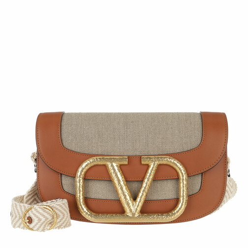 Valentino Garavani Supervee Crossbody Bag Linen Leather Beige Cuoio