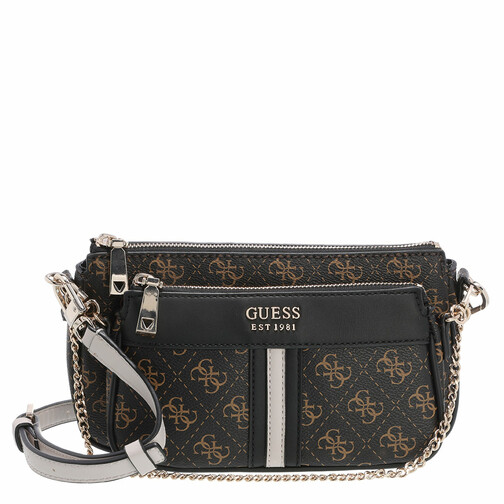Guess Kasinta Double Zip Pouch Brown Multi Crossbody Bag
