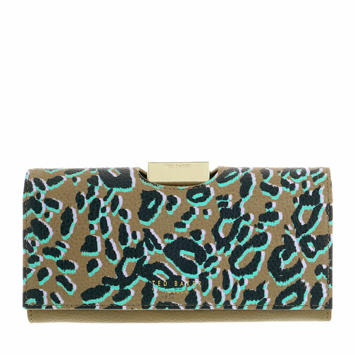 Ted Baker Naadia Leopard Detail Large Bobble Purse Olive Flap Wallet